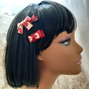 Hand Embroidered Strawberry Bow Set of 2 Small